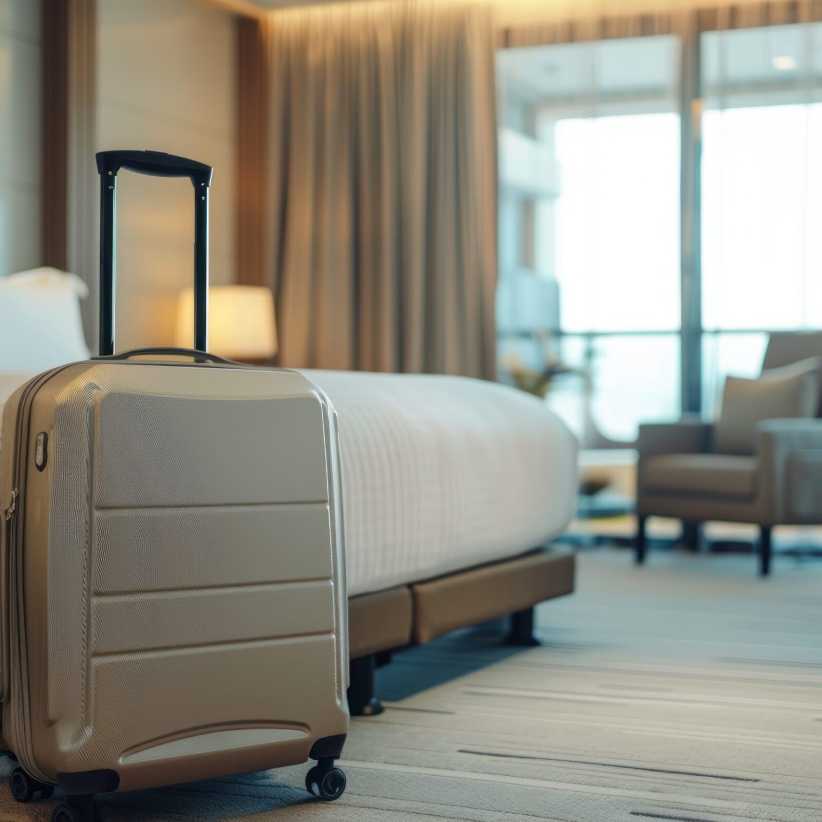 Aviation Services luggage suitcase bag in a modern business hotel room
